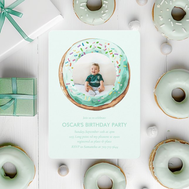 Invitation Sweet Time Pastel Green Donut Anniversaire (Créateur téléchargé)
