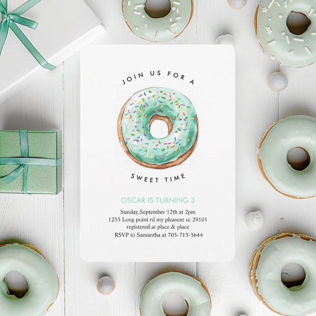 Invitation Sweet Time Pastel Green Donut Anniversaire (Créateur téléchargé)