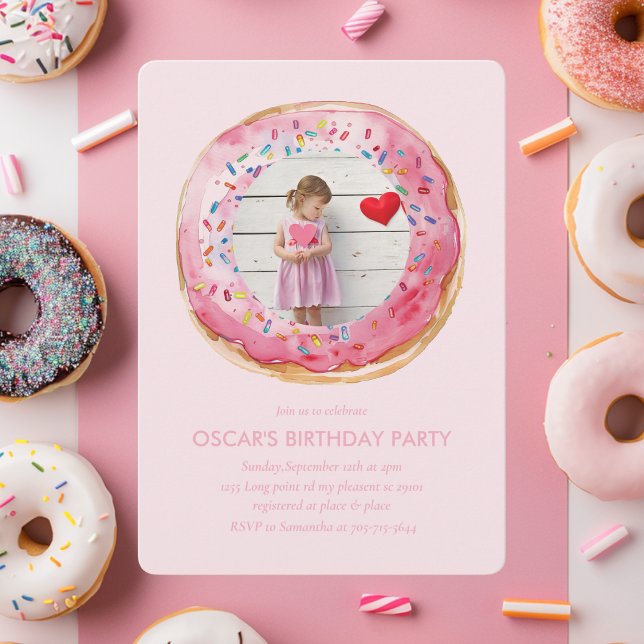 Invitation Sweet Time Pastel Pink Donut Anniversaire (Créateur téléchargé)