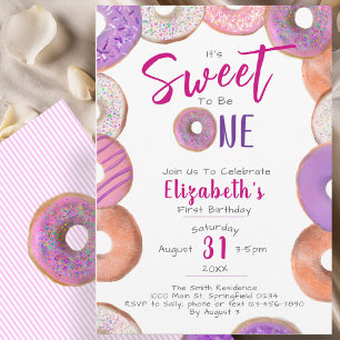 Invitation Sweet To Be One Donut Rose Girl 1er anniversaire