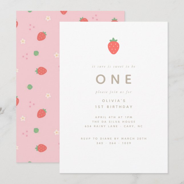 Invitation Sweet To Be One First Birthday (Devant / Derrière)