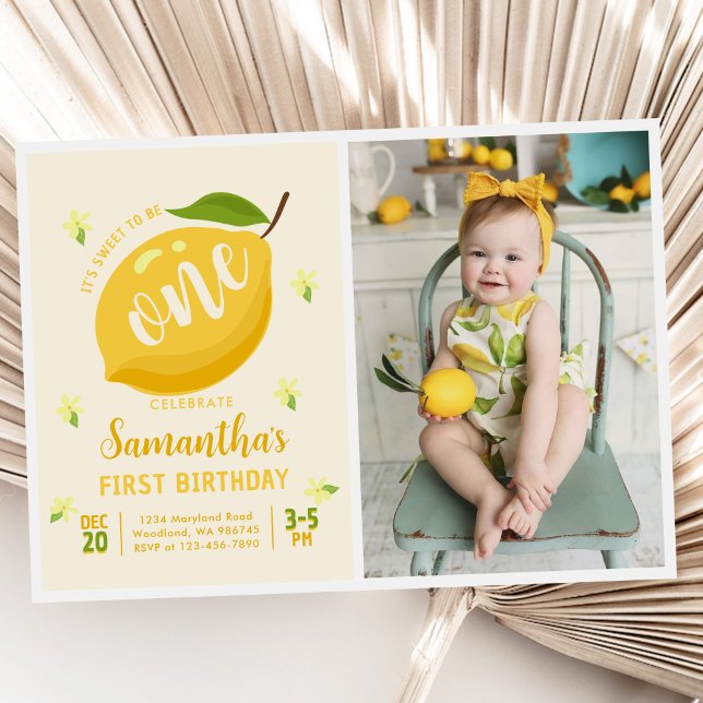 Invitation Sweet To Be One Summer Lemon 1st Birthday Photo (Créateur téléchargé)