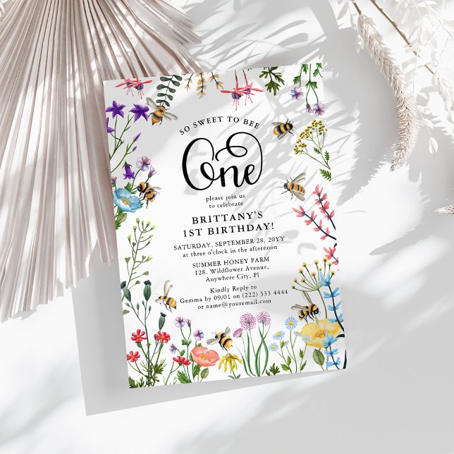 Invitation 'Sweet to Bee' Fleur sauvage & BumbleBee 1er anniv (Créateur téléchargé)