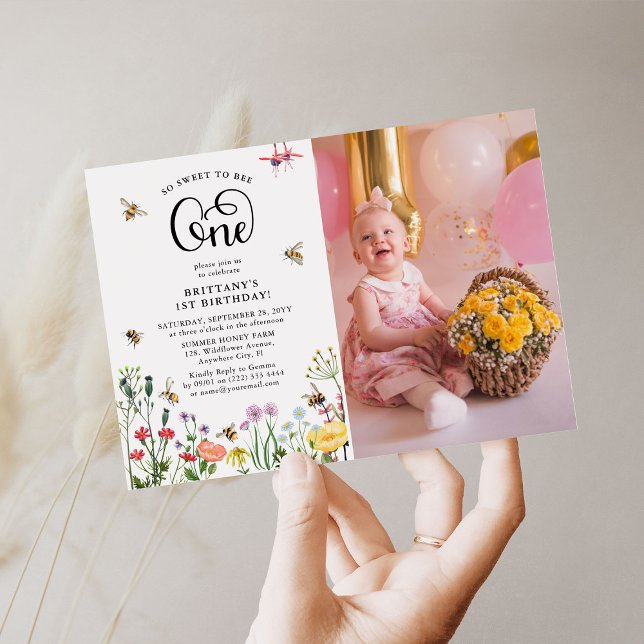 Invitation 'Sweet to Bee' Fleur sauvage & BumbleBee 1er anniv (Créateur téléchargé)