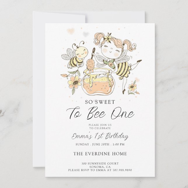 Invitation Sweet To Bee One Honey 1er anniversaire (Devant)