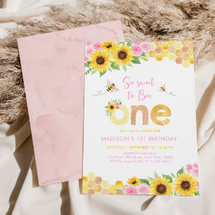 Invitation Sweet to Bee One Rose Floral Sunflower Anniversair