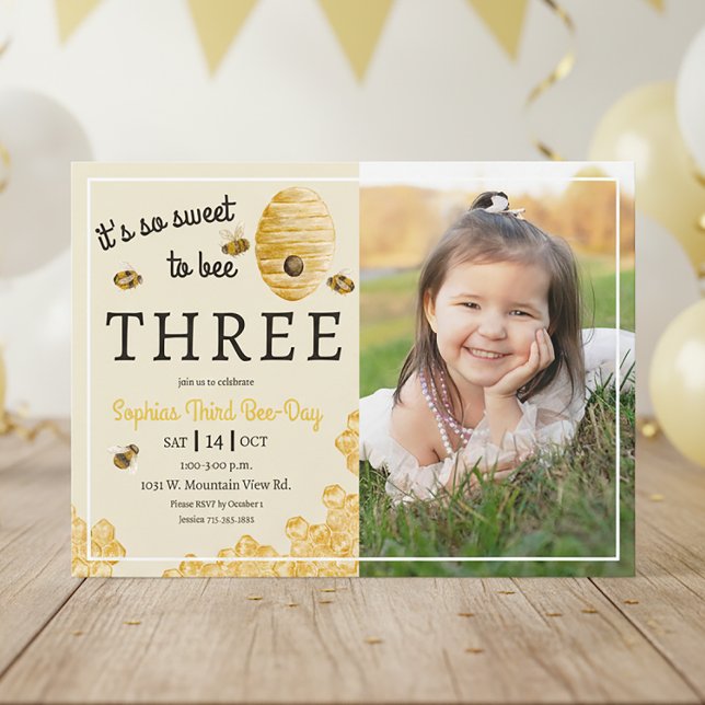 Invitation Sweet to Bee Three Honeycomb 3rd Birthday Photo (Créateur téléchargé)