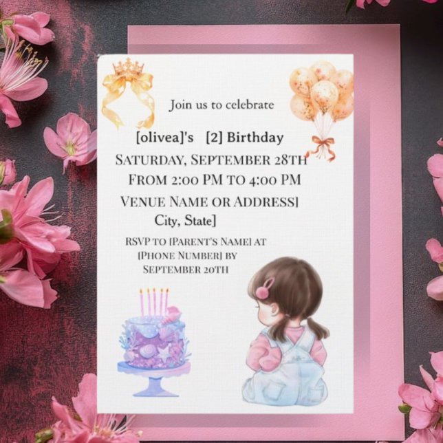 Invitation Sweet Toddler Girl Two Sweet Birthday Party Invita (Créateur téléchargé)