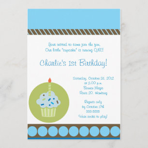 Invitation Sweet Treat Blue First 1st Cupcake Anniversaire