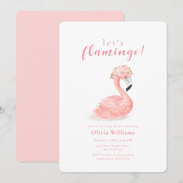 Invitation Sweet Tropical Floral Crown Flamingo Baby Shower (Devant / Derrière)