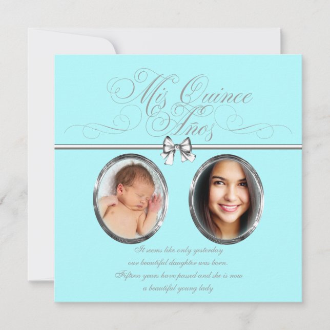 Invitation Sweet Turquoise bleu photo Quinceanera (Devant)