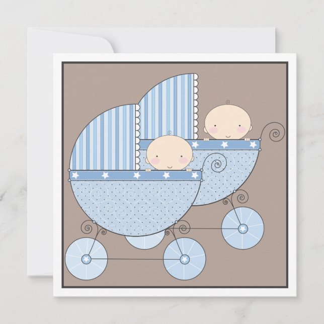 Invitation Sweet Twin Boy Deux Baby showers de transport Invi (Devant)