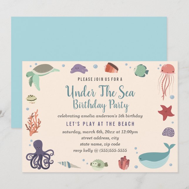 Invitation Sweet Under the Sea Anniversaire de enfant Invitat (Devant / Derrière)