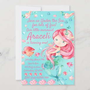 Invitation Sweet Under the Sea Rose Mermaid Girls Anniversair