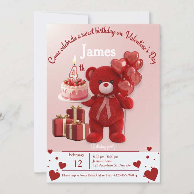Invitation Sweet Valentine’s Birthday Invite – 4th Birthday (Devant)