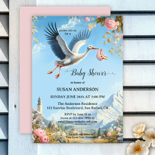 Invitation Sweet Vintage Stork Baby shower artistique