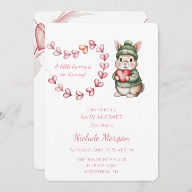 Invitation Sweet Watercolor Bunny Baby Shower  (Devant / Derrière)