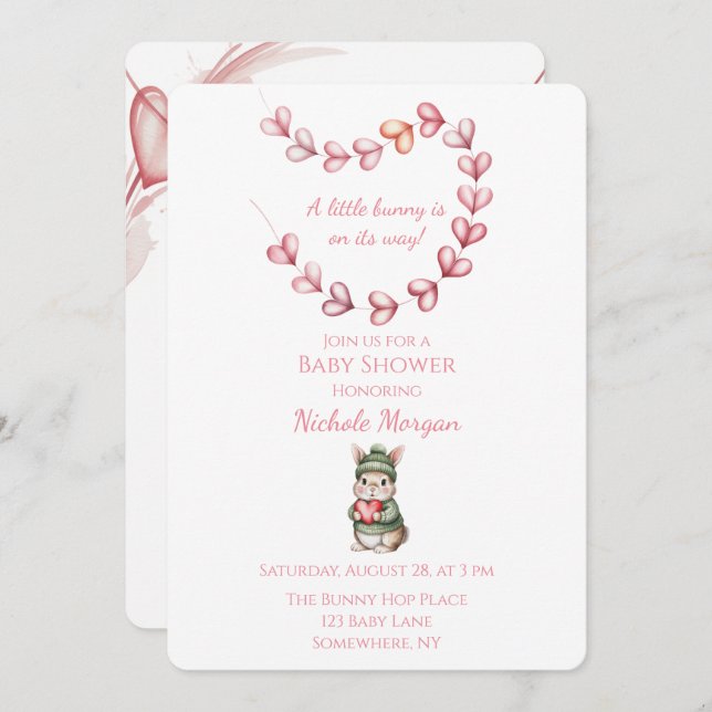 Invitation Sweet Watercolor Bunny Baby Shower  (Devant / Derrière)