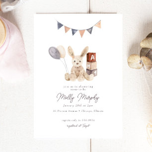 Invitation Sweet Watercolor Bunny Baby shower de jouets pour 