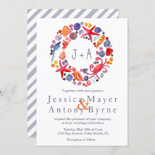 Invitation Sweet Watercolor Nautical Wreath Beach Mariage