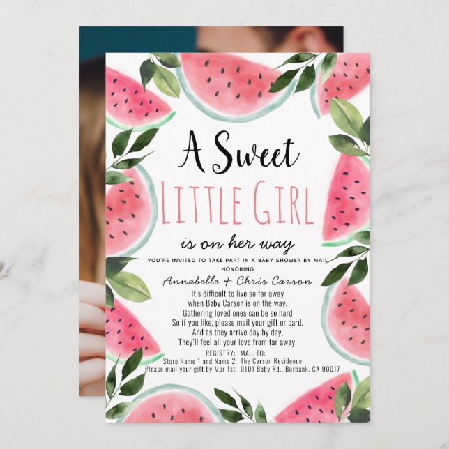Invitation Sweet Watermelon Baby shower par Mail Photo (Devant / Derrière)