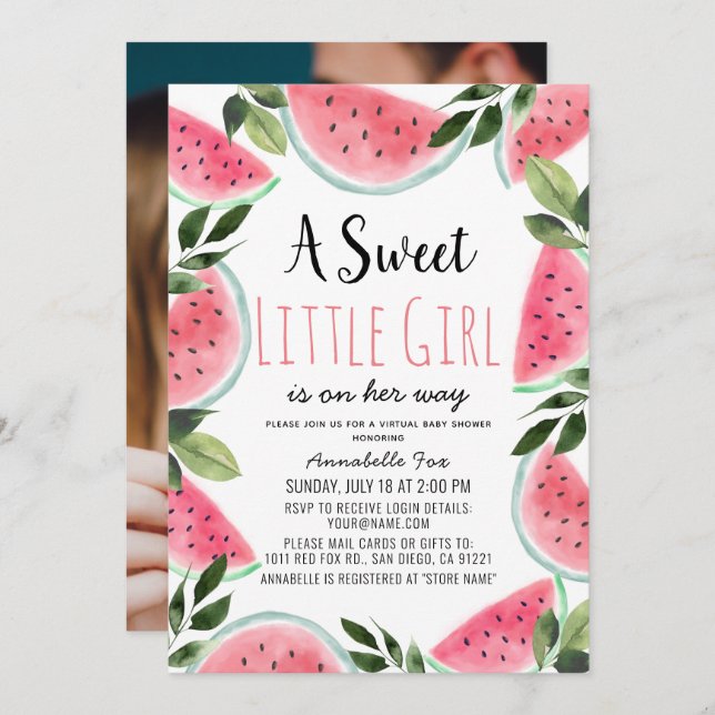 Invitation Sweet Watermelon Baby shower virtuel photo (Devant / Derrière)