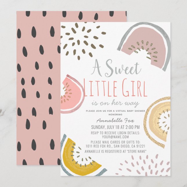 Invitation Sweet Watermelon Boho Baby shower virtuel (Devant / Derrière)