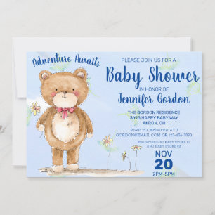 Invitation Sweet Woodland Bear Blue Boy Baby shower