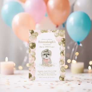 Invitation Sweet Yorkie Deux mignons Ballons d'or Rose Annive