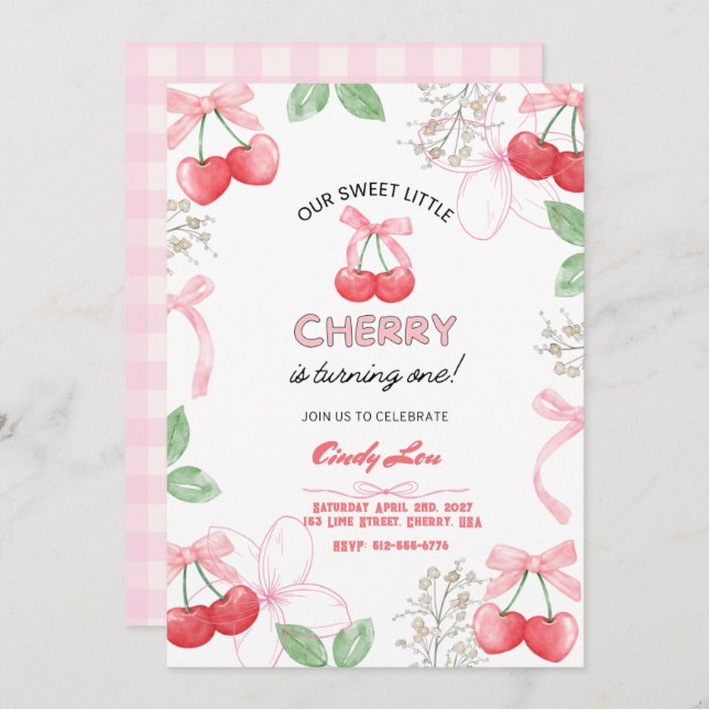 Invitation Sweetest Cherry 1st Custom Digital  (Devant / Derrière)