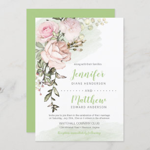 Invitation Sweetheart Blush Floral Drop sur Mariage vert