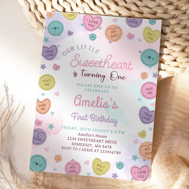 Invitation Sweetheart Candy Valentine 1er anniversaire Invita (Créateur téléchargé)