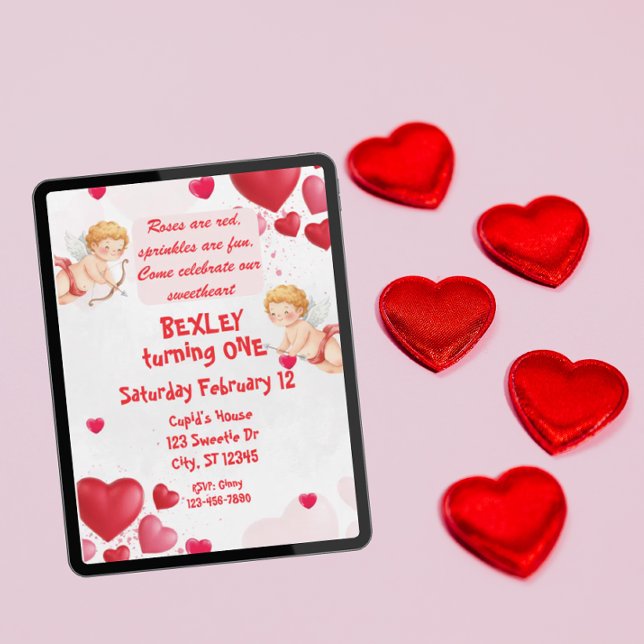 Invitation Sweetheart & Cupids 1er Anniversaire (Créateur téléchargé)