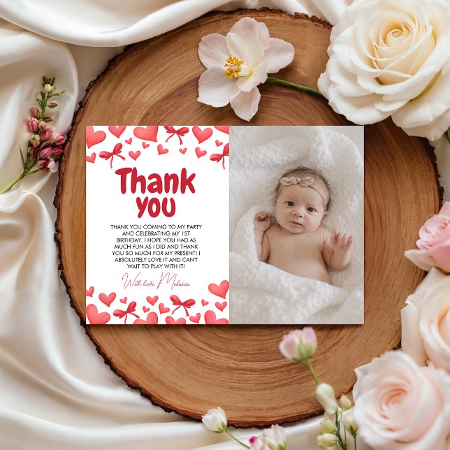 Invitation Sweetheart First Birthday Photo Thank You Card  (Créateur téléchargé)