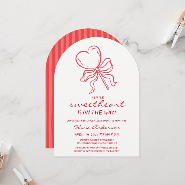 Invitation Sweetheart pinstripes lollypop Baby Shower (Devant/Arrière en situation)