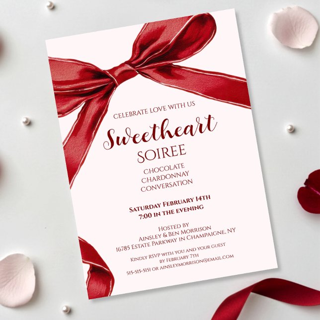 Invitation Sweetheart Soiree Elegant Bow Valentines Day Party (Créateur téléchargé)
