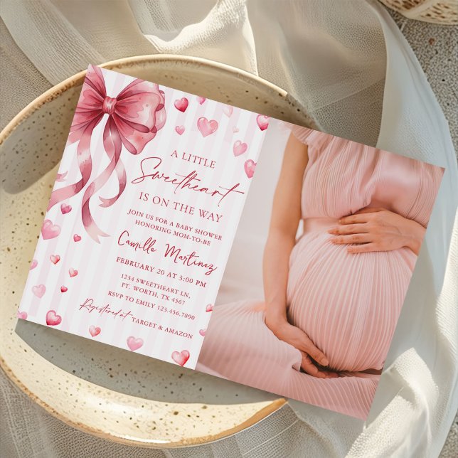 Invitation Sweetheart Valentine Bow Baby Shower Photo (Créateur téléchargé)