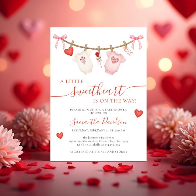 Invitation Sweetheart Valentine Clothesline Baby Shower (Sweetheart Valentine Clothesline Baby Shower Invitation)