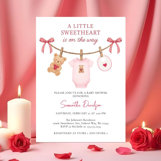 Invitation Sweetheart Valentine Teddy Bear Pink Baby Shower (Sweetheart Valentine Teddy Bear Pink Baby Shower Invitation)