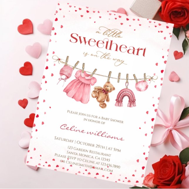 Invitation Sweetheart valentine's clothesline baby shower (Créateur téléchargé)