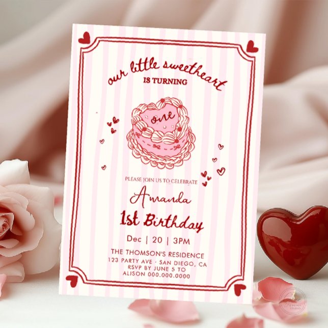 Invitation Sweetheart Valentines Hand Drawn Birthday (Créateur téléchargé)