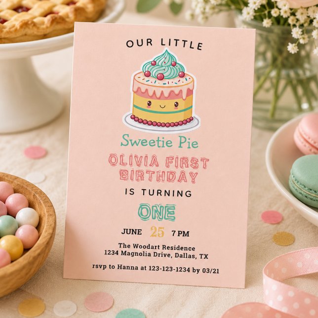 Invitation Sweetie Pie - Fête d'anniversaire de 1 an pour le  (Sweetie Pie - Pi Day 1st Birthday Party Invitation)