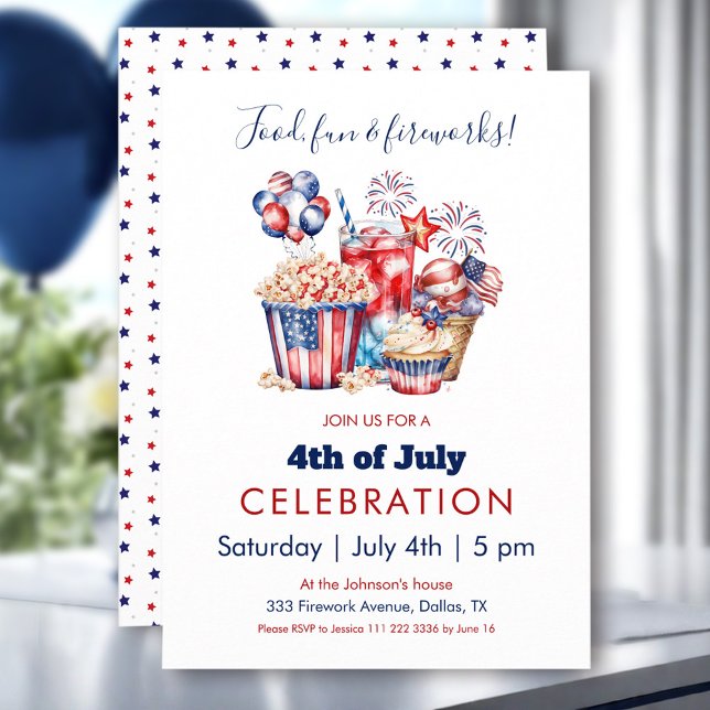 Invitation Sweets & Fireworks 4 juillet Parti patriotique (Sweets & Fireworks 4th of July Patriotic Party Invitation)