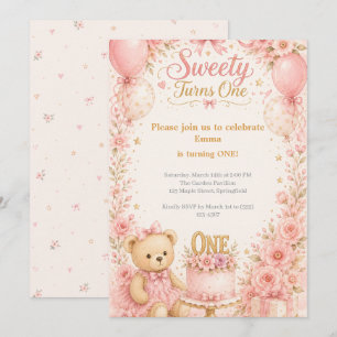 Invitation Sweety Fait Son Un An Fille Rose Or