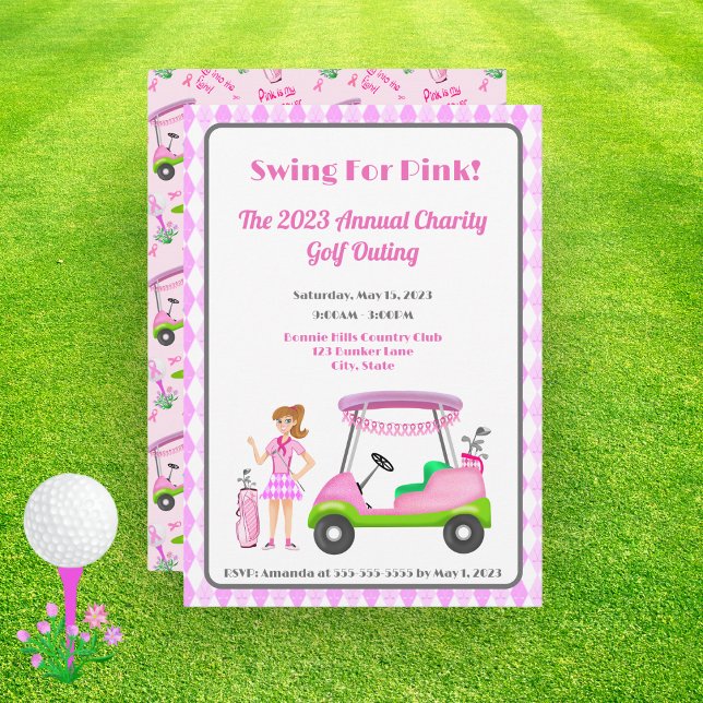 Invitation Swing For Pink Golf Outing Sensibilisation au Canc (Créateur téléchargé)