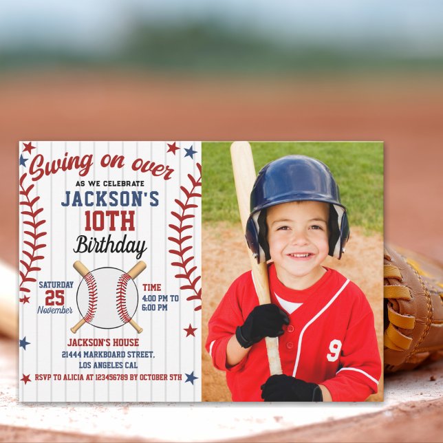 Invitation Swing On Over – Baseball Birthday Boy with Photo (Créateur téléchargé)