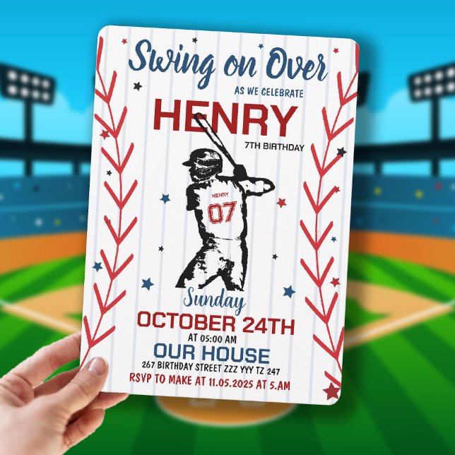 Invitation Swing on Over | Fête d'anniversaire de baseball (Swing on Over | Baseball Birthday Party Invitation)