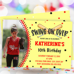 Invitation Swing On Over Girls Softball Anniversaire