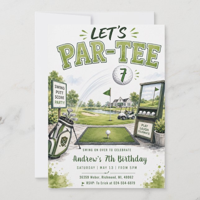 Invitation Swing personnel pour l'anniversaire de golf (Devant)