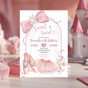 Invitation Swirl et Twirl Ballerina Coquette rose Anniversair